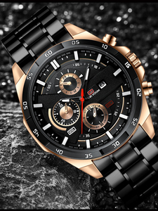 Montre à quartz multifonctionnelle pour homme, montre chronographe en acier inoxydable pour homme - Product Image 5