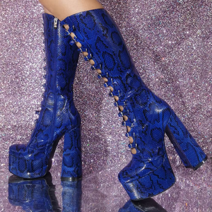 Verão recortar joelho feminino alta de seda botas longas sobre o joelho fivelas plataforma saltos volumosos cordões encerramento estilo ocidental - Product Image 2