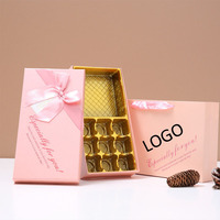 Boîte à chocolat rigide personnalisée avec logo, cadeau, biscuits, en-cas, élégante, mémorable, biodégradable, carrée, rose, avec ruban