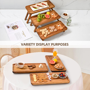 <span class=keywords><strong>Plateau</strong></span> de service pliable en bois à 3 niveaux, présentoir alimentaire en bois à étages <span class=keywords><strong>pour</strong></span> fêtes, mariages, Noël et la maison - Product Image 5