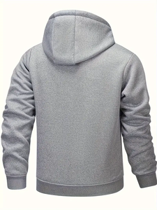 Dropshipping chaqueta con capucha informal de lana con cremallera para hombre, 100% poliéster, manga larga, ajuste regular, color sólido, tela de punto - Product Image 2