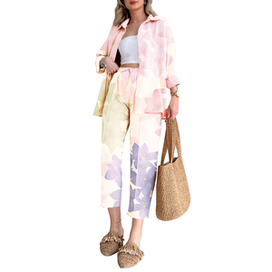 Ensemble deux pièces pour femmes, chemise décontractée unie ample et pantalon de sport Harlem, tendance automne - Product Image 1