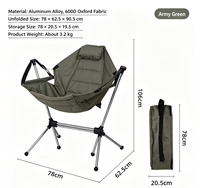 Chaise à bascule pliante d'extérieur en alliage d'aluminium, chaise de camping pour la sieste, chaise balançoire portable pour adulte, chaise de pêche avec dossier