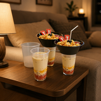 Cangkir Plastik Freyo Tower 2 in 1 untuk Es Krim, Jus, Boba, Teh Buah, dengan Wadah Snack di Atasnya, Ukuran 500ml dan 700ml