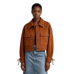 Veste personnalisée pour <span class=keywords><strong>femme</strong></span>, style vintage, en faux daim, avec poches à rabat, manteau court, style bohème, vêtements d'extérieur utilitaires pour le début de l'automne, OEM ODM Sehe Fashion - Product Image 1