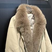 Manteau d'hiver en duvet à col en fourrure de renard naturelle, boutonné devant, avec cordon de serrage à l'ourlet, chaud, épais, décontracté, coupe ample, tendance