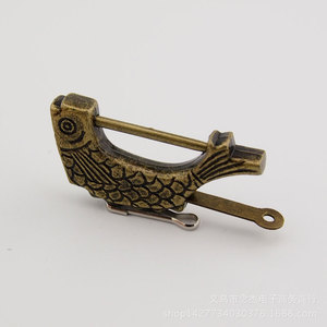 Fish Shaped Mini Antique Lock 60mm Brass Horizontal Padlock For Jewelry <b>Box</b> - Product Image 2