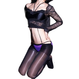 Sexy Black Lace Panties With 5D Ultra Thin Glossy Stockings Open Crotch For Women Couples Dates - Product Image 5