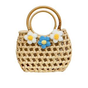 Bolsa de playa de ratán de jacinto de agua marrón claro personalizable, paja de flores de almacenamiento de mimbre clásica hecha en Vietnam para vacaciones - Product Image 1