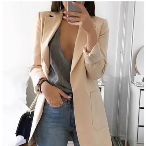 Moda trendi iş palto turn down yaka düz renk ofis ceketler casual blazer kadınlar 2021