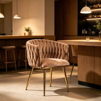 Chaise de salle à manger élégante et moderne en velours, chaise d'appoint de luxe avec dossier tissé, pieds en métal doré pour hôtel et restaurant