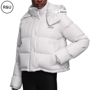 Veste de sport et de yoga R&U Winter 90% duvet de canard blanc, capuche amovible, épaisse, isolée, ourlet à cordon de serrage, imperméable, veste matelassée pour <span class=keywords><strong>femme</strong></span> - Product Image 1