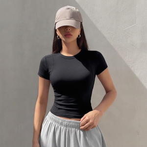 Custom Women’s Fit Short Sleeve T-Shirt Slim <b>Stretch</b> Crew Neck Baby Tee Casual Activewear Streetwear Top - Product Image 1