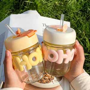 Nouvelle gourde portable en verre transparent <span class=keywords><strong>de</strong></span> 400 ml, résistante à la chaleur, avec paille, pour jus et eau, au design mignon et tendance pour filles. - Product Image 6
