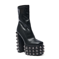 Bottines à plateforme noires pour femmes avec détails cloutés, bout carré et talon épais, style punk, bottes de soirée