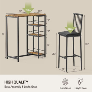 Tavolo da pranzo di alta qualità per 2 <span class=keywords><strong>con</strong></span> 2 sedie e una panca di stoccaggio piccolo tavolo da cucina <span class=keywords><strong>con</strong></span> portabottiglie - Product Image 5