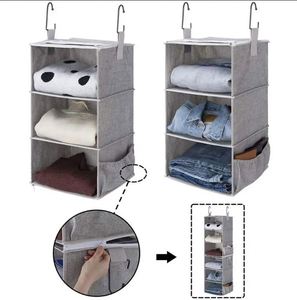 Detachable 3 <b>Shelf</b> Collapsible Hanging Organizer for Clothes and Shoes Canvas Hanging Closet <b>Shelf</b> Organizer - Product Image 2
