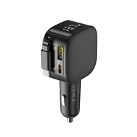 Cargador de Coche Retráctil, Cargador de Coche de Carga Rápida 3 en 1 de 90 W con USB-C y USB-A, Compatible con iPhone, Galaxy, Pixel y Más