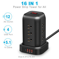 Nouveau populaire bureau organisateur de puissance maison multi-prise prise parafoudre tour USB bande d'alimentation 12 prises 4 ports USB a C