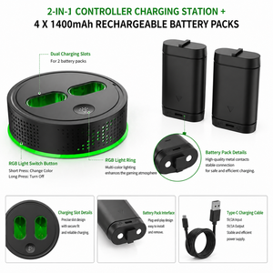 Station de charge de batterie avec contrôleur d'éclairage RGB <span class=keywords><strong>2</strong></span> en 1 avec batterie Ni-MH pour Xbox Series X/S et Xbox One - Product Image 2