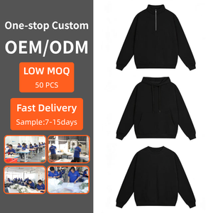 เสื้อฮู้ดดี้ผู้ชายทรงโอเวอร์ไซส์ แบรนด์ดีไซน์ผ้าฝ้ายสไตล์ลำลองแบบสั่งทำพิเศษ ปักลายสีพื้น - Product Image 1