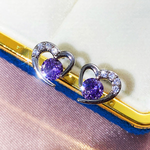 Orecchini a perno a forma di cuore per donna, gioielli alla moda semplici e scintillanti, all'ingrosso - Product Image 6