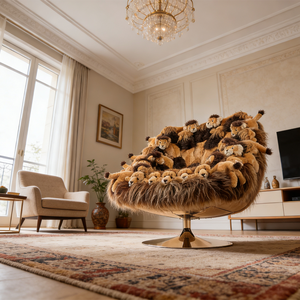 Poltrona Girevole Moderna Unica a Forma di Leone in Tessuto Soffice per Arredamento Soggiorno - Product Image 1