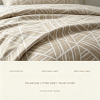 Parure de lit beige à imprimé géométrique 4 pièces en microfibre, drap-housse, housse de couette, taies d'oreiller, linge de lit pour hôtel et maison, vente en gros