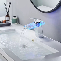 Robinet en acier inoxydable avec éclairage LED à changement de couleur, alimenté par l'eau, noir, pour lavabo cascade, mitigeur d'évier