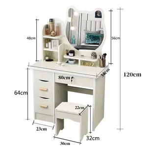 Simple Bedroom Dresser Modern Makeup Table Mirror Bedside Storage Cabinet Fashion Girl Cat Mirror Makeup Cabinet