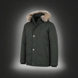<b>Men</b> Winter Puffer Jacket <b>Fur</b> Trim <b>Hooded</b> Down <b>Coat</b> Button Front Regular Length Outdoor Parka with Pockets - Product Image 2