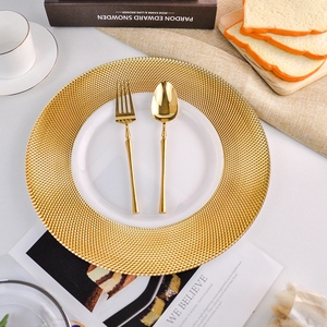 Assiette de service ronde élégante en verre électroplaqué or pour réceptions de mariage et événements - Product Image 1