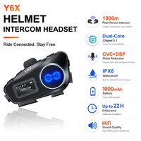 Nouveau casque de moto sans fil Y6X ABS avec écran OLED, interphone de groupe 4 personnes 500M, partage de musique, radio FM et lampe torche