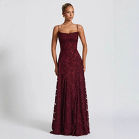 Robe longue sexy et élégante, taille empire, grande taille, dos nu, à bretelles, avec fente, silhouette trapèze simple, pour l'hiver, ODM OEM