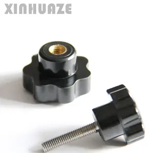 Black Bakelite Star Handle Knob Plastic Seven-Angle Star Mechanical Clamping Handwheel Knobs With Threaded Stud