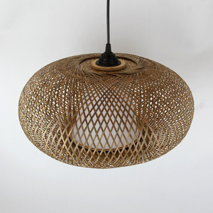 Bamboo Weaving Pendant <b>Light</b> Round E27 LED Single-Head Chandelier For Bedroom <b>Dining</b> Room Balcony Tea Room Zen Style - Product Image 3