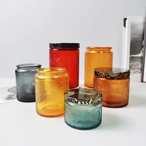 Custom Groothandelsprijs Luxe Huis Decoratie Meerdere Kleuren 4 Oz 6 Oz 8 Oz 18 Oz Leeg Glas Oplat Kaarspot Met Deksel Met Deksel