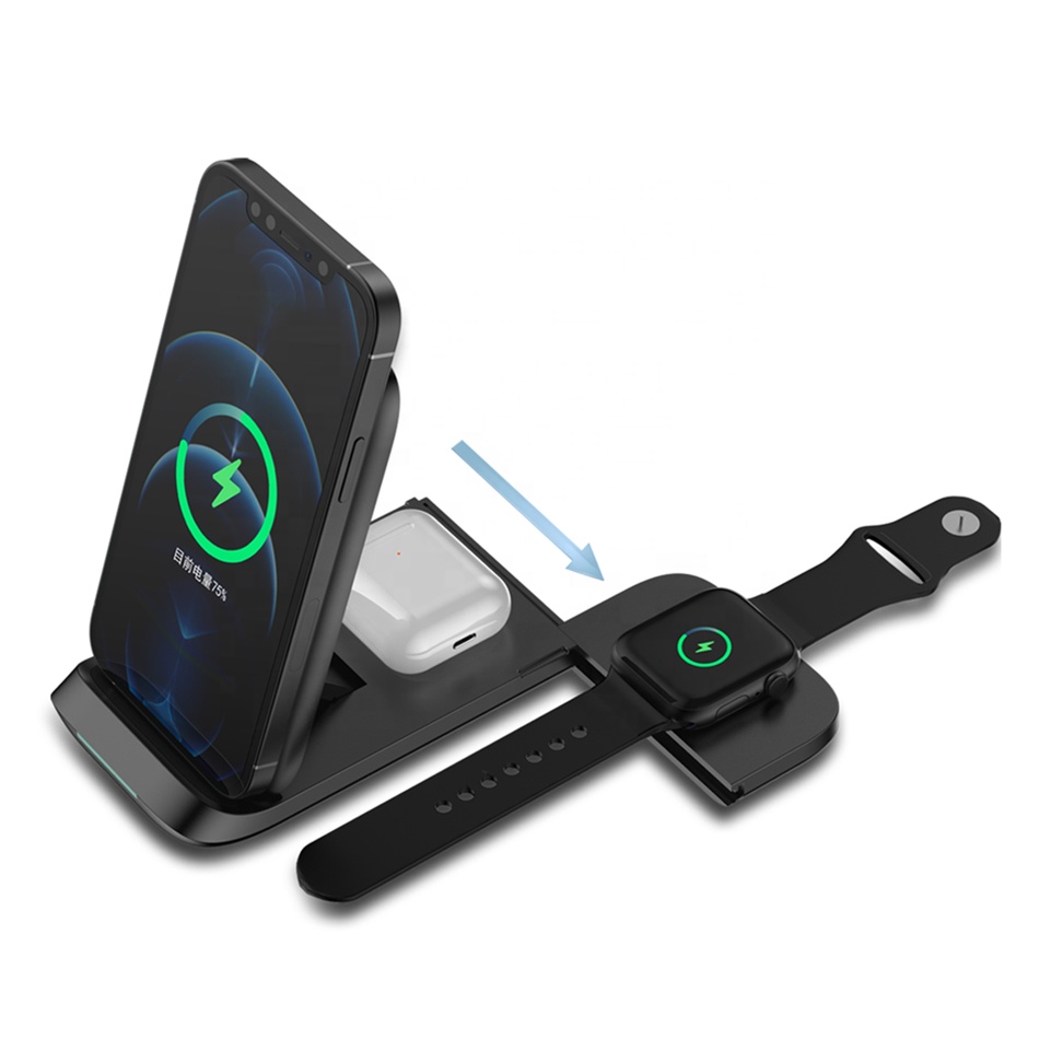 Беспроводное зарядное устройство 3 в 1, складная электростанция 15 Вт для iPhone 12 pro/XR/Xs Max, Samsung, Apple Watch 5 4 3, Airpods pro