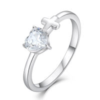 QX 925 Sterling Silber Herz CZ Ring Rhodium-Plattiert Kreuz-Design Hypoallergen Anlaufgeschützt Damen Großhandel Maßanfertigung Fabrik