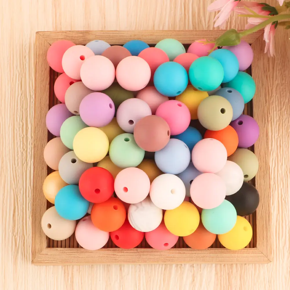 Baby Alphabet Silicone Teething Toys Colourful Bead Diy Letter Other Loose Beads 12mm 15mm Round Silicone bead Custom Wholesale