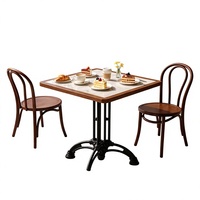 Table de salle à manger commerciale vintage Iron Master en grès rétro, style industriel américain du milieu du siècle, avec plateau en pierre et bois massif pour restaurants