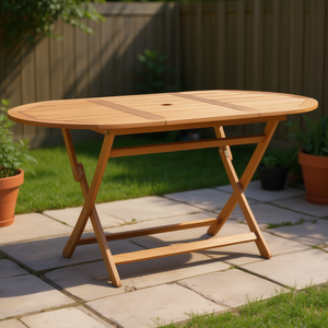 Solid Eucalyptus Wood Folding Patio <b>Table</b> 63x33.5x29.5 Outdoor <b>Table</b> Rustic Design - Product Image 2