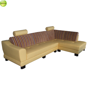 Divano in Pelle <span class=keywords><strong>Beige</strong></span> a Righe a Forma di L con Cuscini Decorativi per Soggiorno e Appartamento - Product Image 3