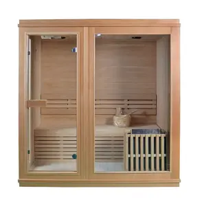 Venta al por mayor precio barato 6kw interior tradicional Hemlock madera vapor sauna habitación