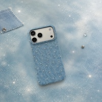 Coques de téléphone pour iPhone en denim avec strass, antichoc, luxe