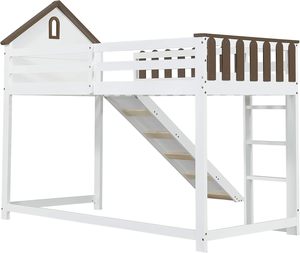 Cama Infantil Tipo Casa de Árbol con Escaleras y Tobogán, Diseño Europeo Personalizado de Pino, Diseños Clásicos y Modernos, Cama Litera con Tobogán - Product Image 6