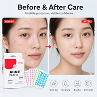 Patchs Hydrocolloïdes Anti-Acné 100% Hydrocolloïdes Marque Blanche, Transparents et Invisibles, en Forme de Cœur et d'Étoile Mignons, pour le Soin des Boutons et des Imperfections du Visage