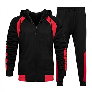 Men Hooded <b>Zipper</b> <b>Sweatshirt</b> Black Red Color Blocking Full Sleeve Sporty Casual Tracksuit Spring Wear Breathable Printed Organic - Product Image 5