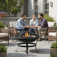 Brasero rond en acier de 21,5 pouces pour brûler du bois, avec écran anti-étincelles et couvercle, pour patio extérieur, jardin et camping
