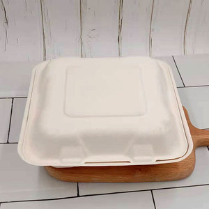 Disposable Sugarcane Pulp Takeout <b>Box</b> 8 Inch Three Compartment With Lid Biodegradable Microwave Safe - Product Image 2